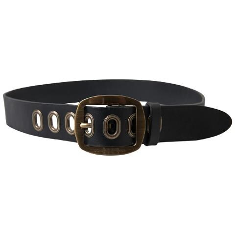 Cintura Da Uomo Pelle Nera Fibbia Metallo Dorato - 85 Cm / 34 Inches - Foto 4