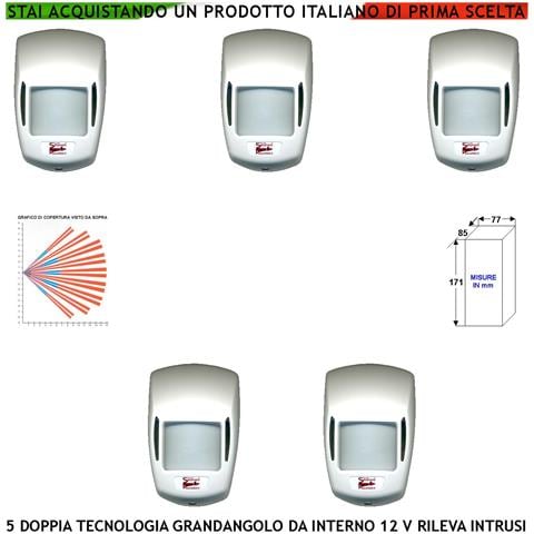 Rilevatore Movimento Per Antifurto Cinque Doppia Tecnologia Grandangolo Portata 15 Mt Da Interno Rileva Intruso Entro - Foto 1