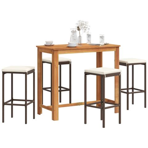 Set Bar Giardino 5pz Marrone Legno Massello Acacia e Polyrattan - Foto 2