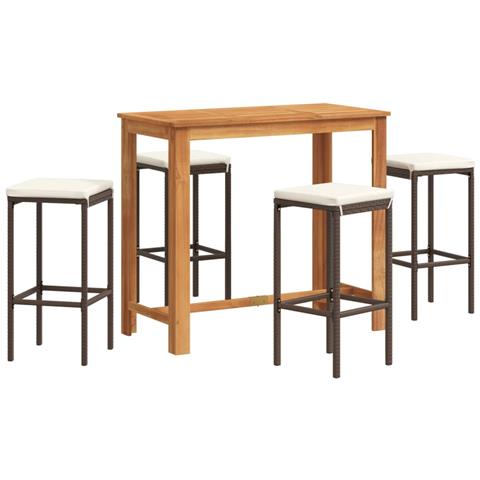 Set Bar Giardino 5pz Marrone Legno Massello Acacia e Polyrattan - Foto 1