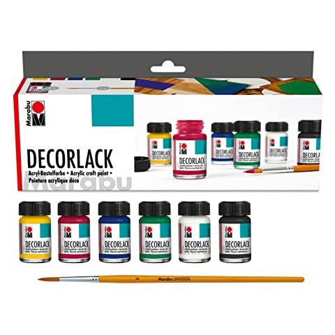 Marabu - Box Da 6 Colori Acrilici ""decorlack"" Per Metallo/pietra/legno/carta 6x15ml - Foto 1