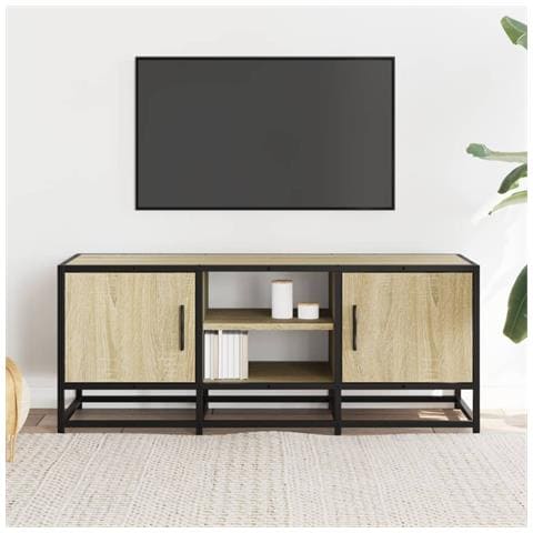 Mobile Tv Rovere Sonoma 100x35x41 Cm Legno Multistrato Metallo - Foto 3