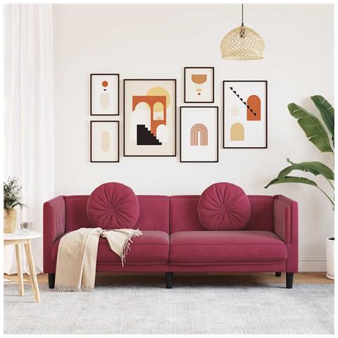 Lusso Casadino -  Divano Con Cuscini 3 Posti Rosso Vino In Velluto - Foto 2