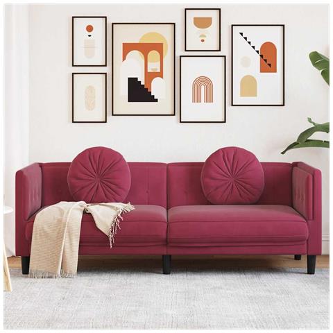 Lusso Casadino -  Divano Con Cuscini 3 Posti Rosso Vino In Velluto - Foto 8