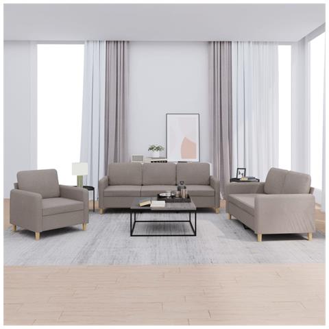 Set di Divani 3 pz con Cuscini Tortora in Tessuto - Foto 2