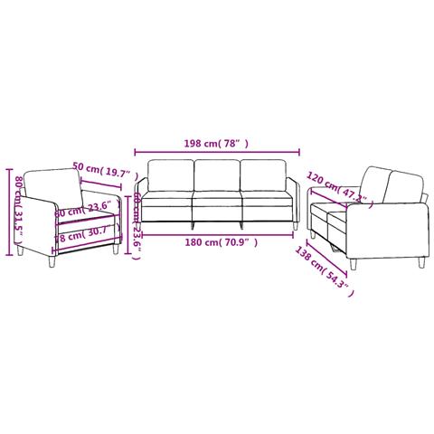 Set di Divani 3 pz con Cuscini Tortora in Tessuto - Foto 8