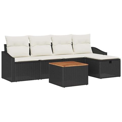 Set da giardino in 6 pezzi con cuscini in rattan nero - Foto 1
