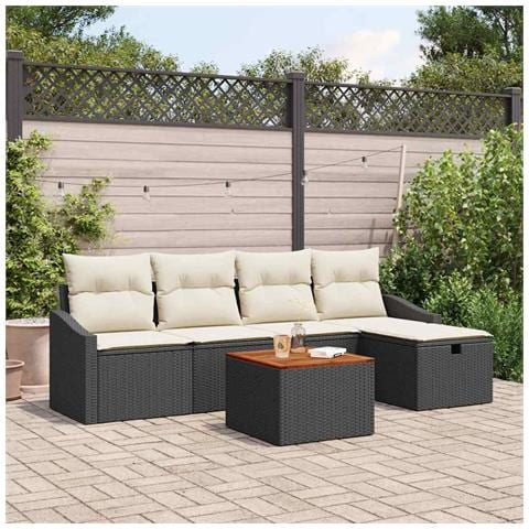 Set da giardino in 6 pezzi con cuscini in rattan nero - Foto 2