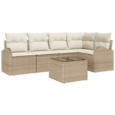 Set divano da giardino 6 pezzi con cuscini marroni in polyrattan - Foto 1