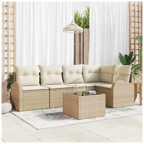 Set divano da giardino 6 pezzi con cuscini marroni in polyrattan - Foto 2