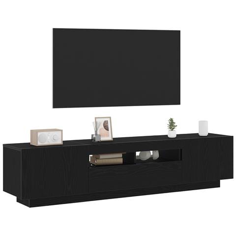 Mobile TV con luci LED, Nero Rovere, 180x35x40 cm, in legno ingegnerizzato - Foto 2