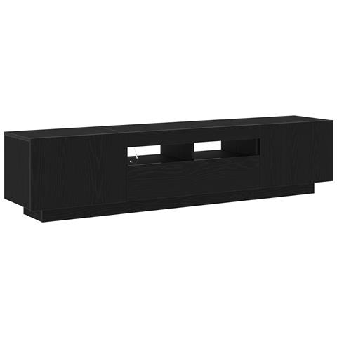 Mobile TV con luci LED, Nero Rovere, 180x35x40 cm, in legno ingegnerizzato - Foto 1