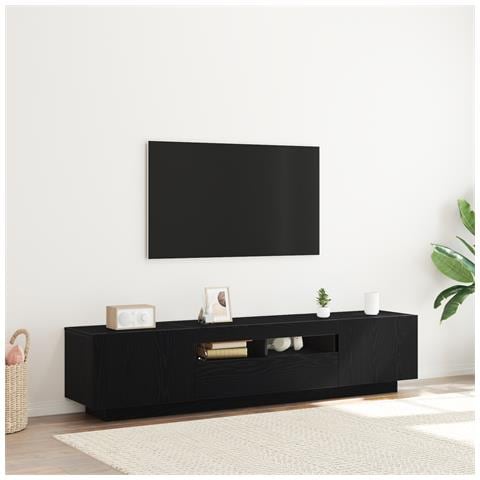 Mobile TV con luci LED, Nero Rovere, 180x35x40 cm, in legno ingegnerizzato - Foto 8