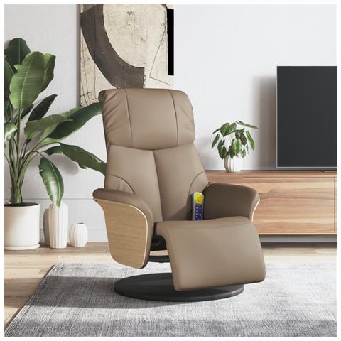 Poltrona Reclinabile Massaggi Poggiapiedi Cappuccino Similpelle - Foto 2