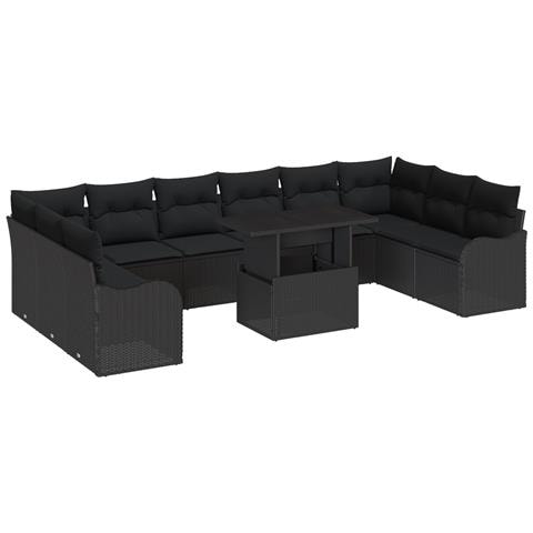 Set di Divani da Giardino da 11 Pezzi con Cuscini Rattan Polimerico Nero - Foto 1
