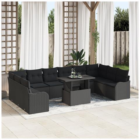 Set di Divani da Giardino da 11 Pezzi con Cuscini Rattan Polimerico Nero - Foto 2