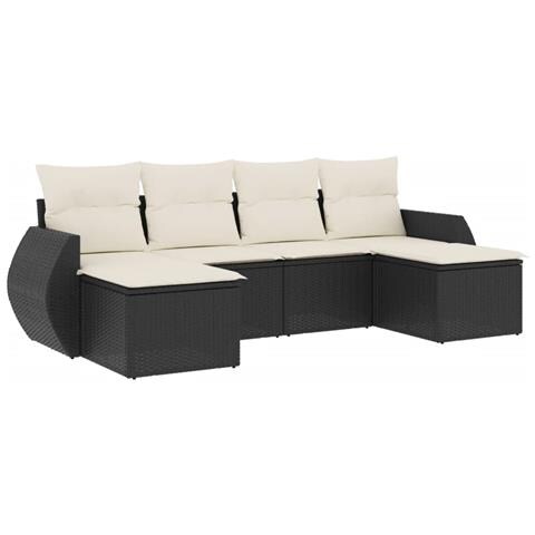 Set Divano da Giardino 6 pz con Cuscini Nero in Polyrattan - Foto 1