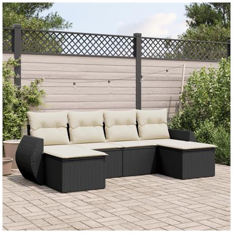 Set Divano da Giardino 6 pz con Cuscini Nero in Polyrattan - Foto 2