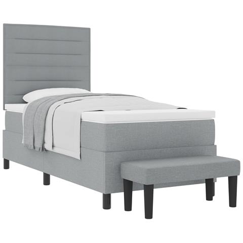 Letto Box Spring con Materasso e Panchina Grigio Chiaro 100x200 cm Tessuto - Foto 1