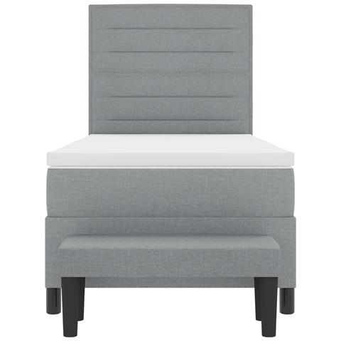 Letto Box Spring con Materasso e Panchina Grigio Chiaro 100x200 cm Tessuto - Foto 9