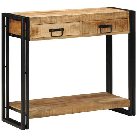 Tavolo Consolle 90x33x75 cm Legno Massello di Mango Grezzo - Foto 2