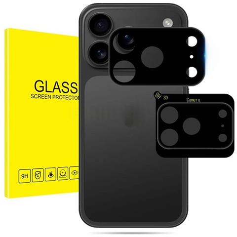 Protezione Obiettivo Fotocamera Nera Compatibile Con Apple Iphone 17 Pro (2 Pezzi) - Vetro Temperato - Foto 1