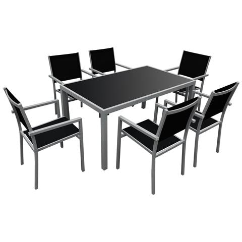 Bergamoset Di Mobili Da Giardino In Textilene Nero 6 Posti - Alluminio Grigio - Foto 1
