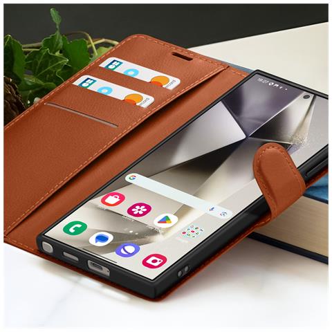 Custodia A Portafoglio Per Galaxy S24 Ultra Con Supporto E Linguetta Magnetica, Marrone - Foto 2