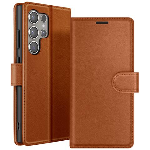 Custodia A Portafoglio Per Galaxy S24 Ultra Con Supporto E Linguetta Magnetica, Marrone - Foto 1