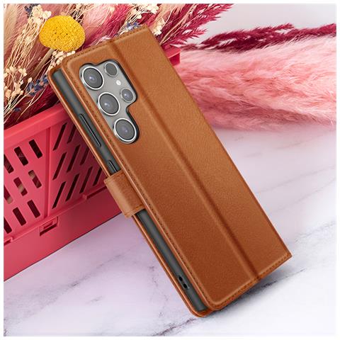 Custodia A Portafoglio Per Galaxy S24 Ultra Con Supporto E Linguetta Magnetica, Marrone - Foto 5