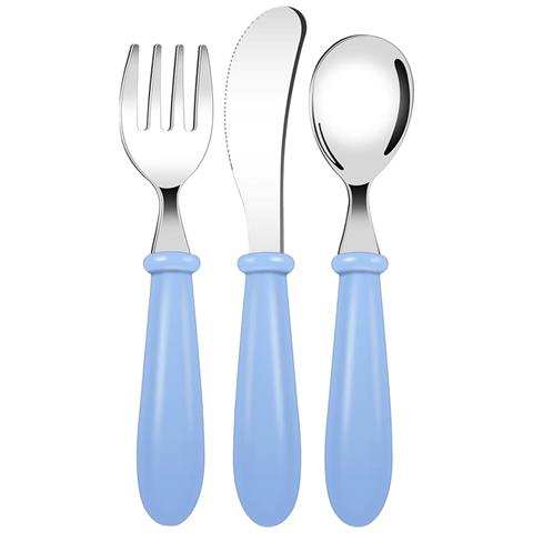 Posate Per Bambini Sicure Non Affilate In Acciaio Blu 3 Pezzi - Foto 1