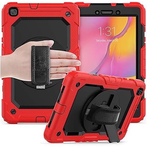 Custodia Con Supporto Girevole Per Samsung Galaxy Tab A 8.0 2019 Rosso - Foto 1