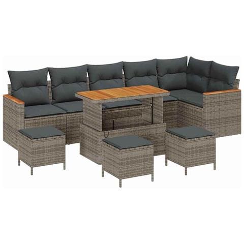 Set Divano da Giardino con cuscino 10 pcs Grigio Poly Rattan - Foto 1