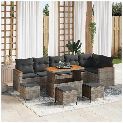Set Divano da Giardino con cuscino 10 pcs Grigio Poly Rattan - Foto 2
