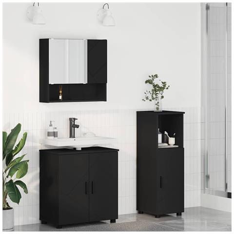 Set di mobili per il bagno con porta 3 pcs Nero 61 x 35 x 64 cm - Foto 2