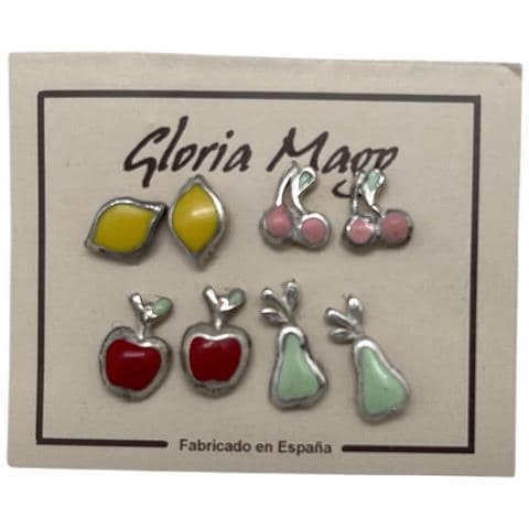Confezione Da 4 Paia Di Orecchini A Forma Di Frutta. Combo 2. Argento 10µ E Lacca Colorata. - Foto 1