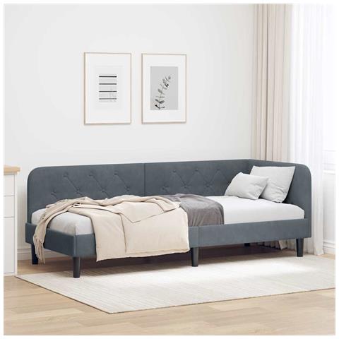 Cornice del letto ad angolo Grigio scuro 80 x 200 cm Velluto - Foto 2