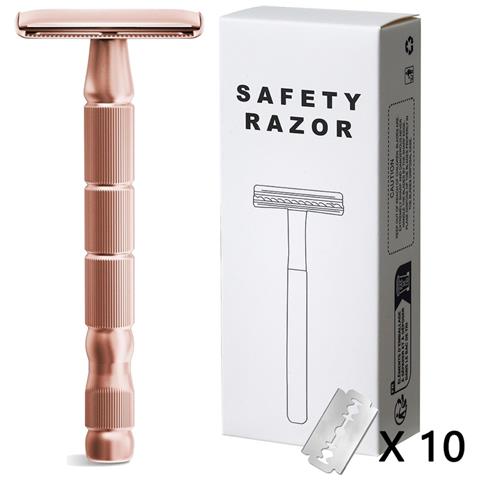 Rasoio Di Sicurezza A Singola Lama - Lega Di Alluminio, Manico Antiscivolo, Rasatura Riutilizzabile E Delicata Sulla Pelle Pinkgold - Foto 1