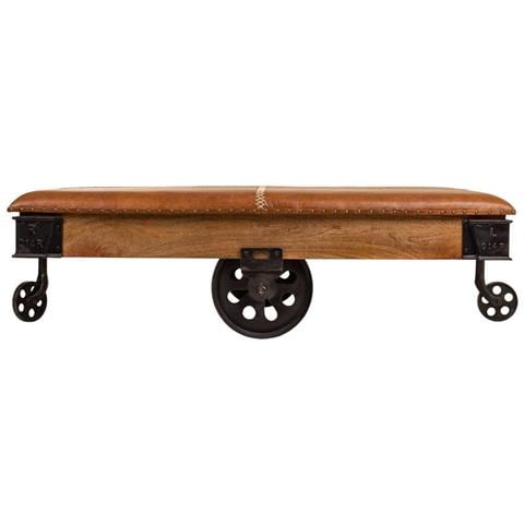 Tavolino In Legno, Metallo E Pelle Marrone 165x90x52h - Foto 2