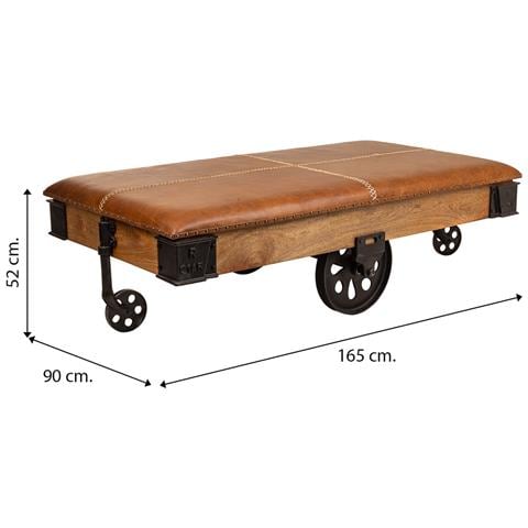 Tavolino In Legno, Metallo E Pelle Marrone 165x90x52h - Foto 7