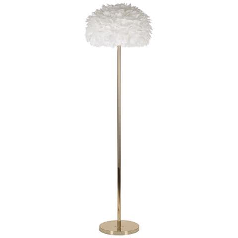 Lampada Da Terra Feathers Slim Bianca E Oro In Metallo Con Paralume In Tessuto - Foto 1