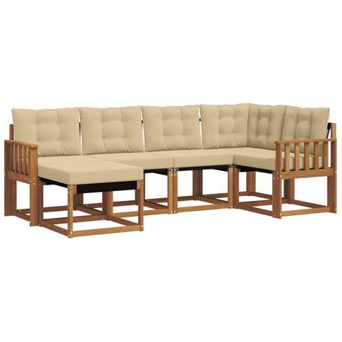 Set di divani da esterno con cuscino 6 pcs Naturale e Beige - Foto 1