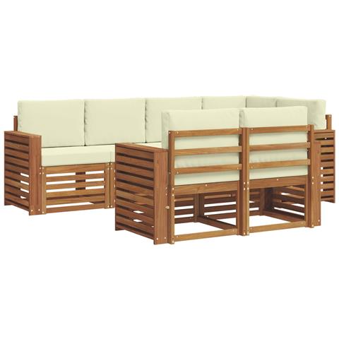 Set divani 7 pcs Naturale e Crema Legno di Acacia Massello - Foto 1