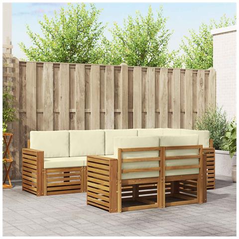 Set divani 7 pcs Naturale e Crema Legno di Acacia Massello - Foto 2