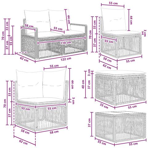 Set Divano da Giardino 12 pcs Nero polyrattan - Foto 9