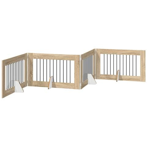 Cancello per cani pieghevole con supporti 4 pcs Rovere Sonoma - Foto 1