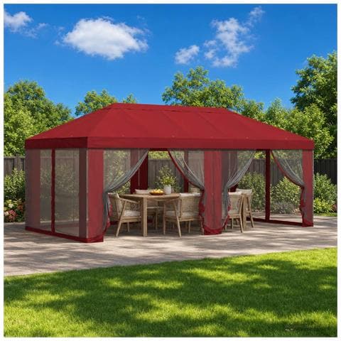 Copertura Gazebo con Pareti Laterali 6 x 3 m Borgogna - Foto 2