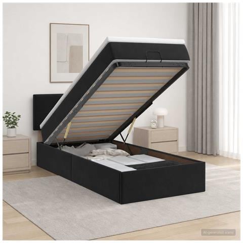 Letto ottomano con materasso Nero 100 x 200 cm Velluto - Foto 2