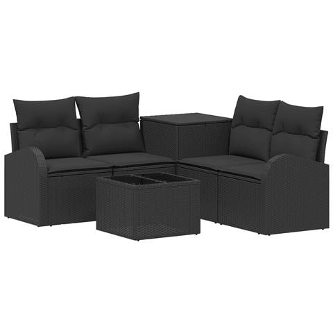 Set di divani 6 pz Nero Rattan sintetico e Acciaio - Foto 1