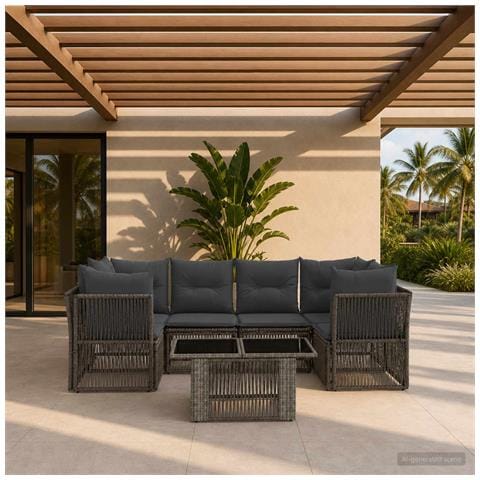Set Divano da Giardino 7 pz Grigio polyrattan - Foto 2